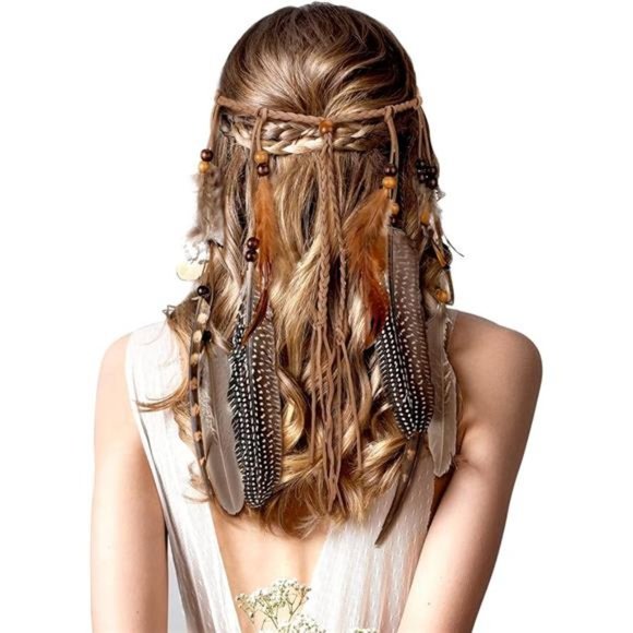 Feather Headband Hippie Headband for Women Hippie Accessories Indian Headband - Picture 2 of 7